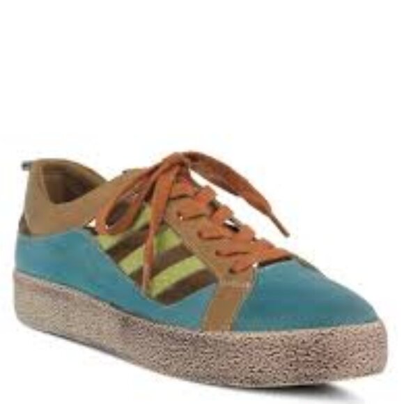 L'Artiste By Spring Step Porscha cut out Sneaker Sz 41 turquoise tan boho - Picture 1 of 1